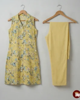 Yellow Floral Sleeveless Kurti Set with Pants