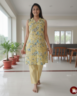 Yellow Floral Sleeveless Kurti Set with Pants