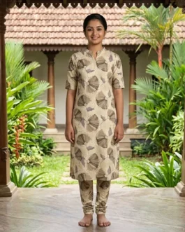 Rajkumari-Cream Abstract Floral Print Churidar Material for Women