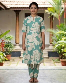 Mint Green Floral Printed Kurta Set