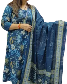 Blue Floral Printed Kurta Set with Dupatta