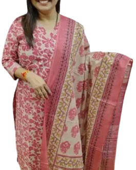 Pink Floral Printed Kurta Set with Dupatta