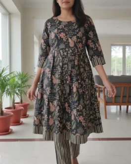 Black Floral Printed Anarkali Kurta Set