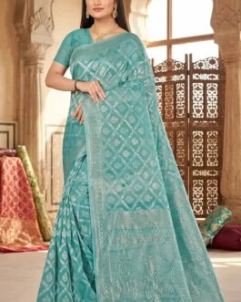 Elegant Sea Green Silk Saree with Silver Zari Design