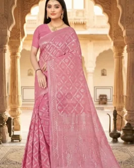 Graceful Pink Silk Saree with Elegant Silver Zari Work