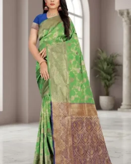 Green Silk Saree with Zari Border & Pallu