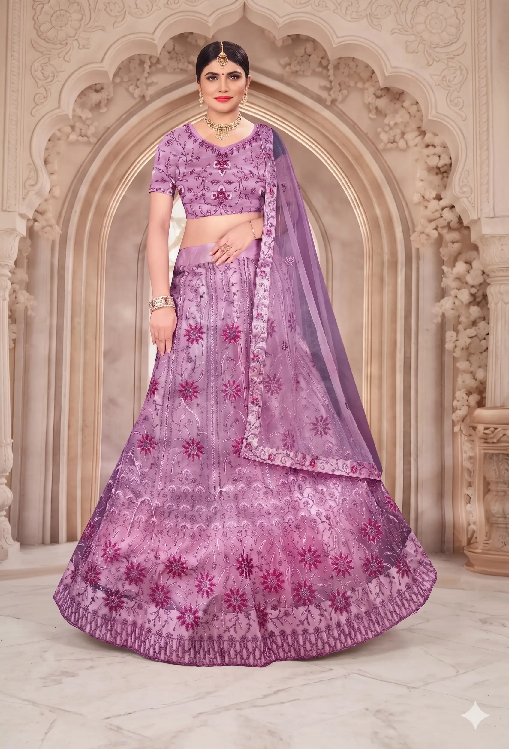 Lavender Embroidered Lehenga Choli with Dupatta