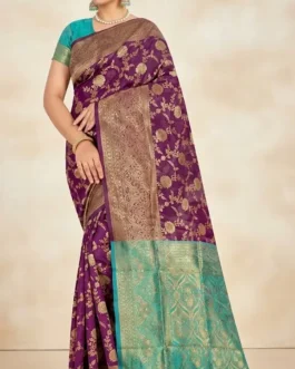 Purple Silk Saree with Zari Border & Contrast Pallu