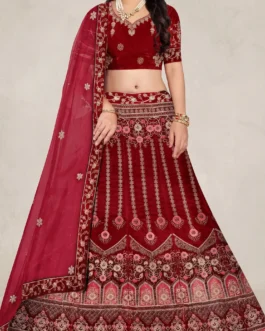 Red Bridal Embroidered Lehenga Set