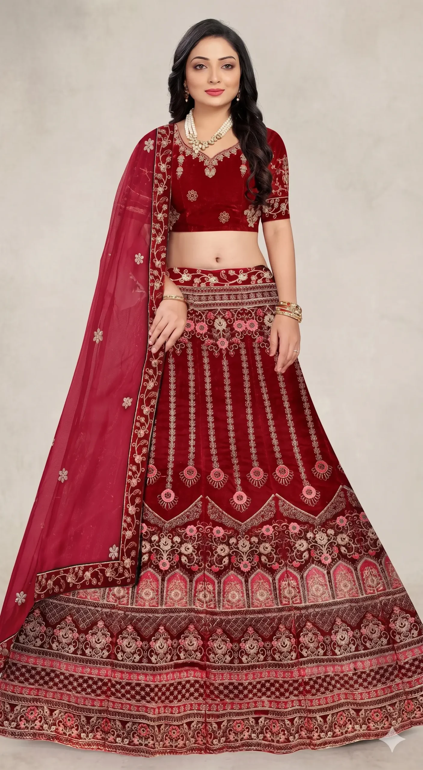 Red Bridal Embroidered Lehenga Set