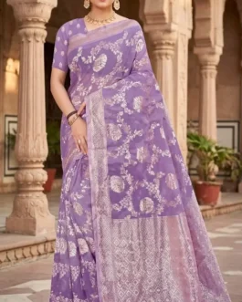 Royal Purple Silk Saree with Elegant Silver Zari Weaving
