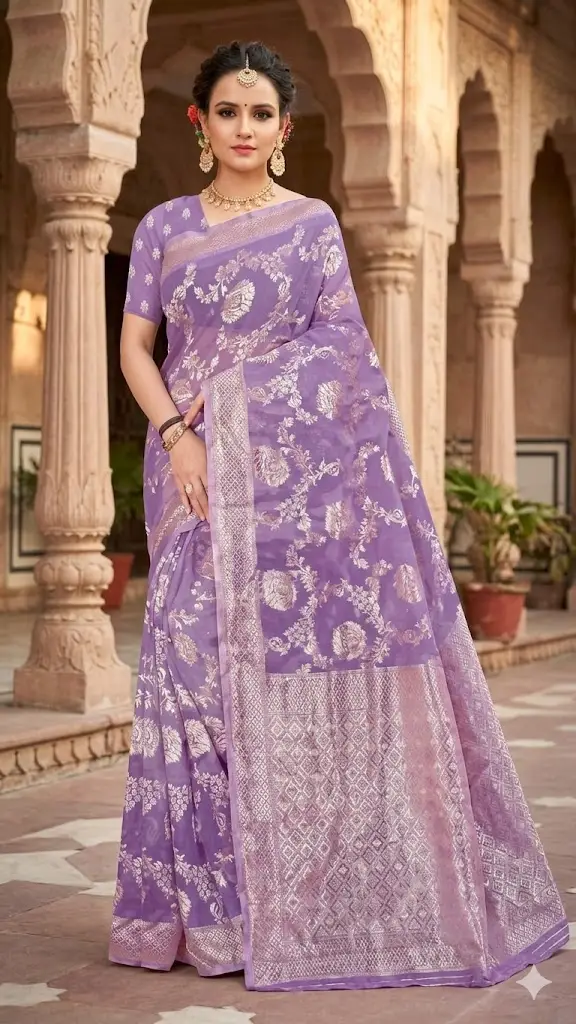 Royal Purple Silk Saree with Elegant Silver Zari Weaving