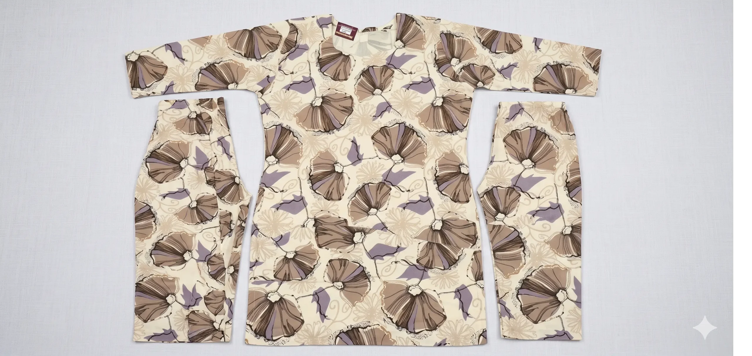 Beige Floral Printed Kurta Set with Matching Bottom